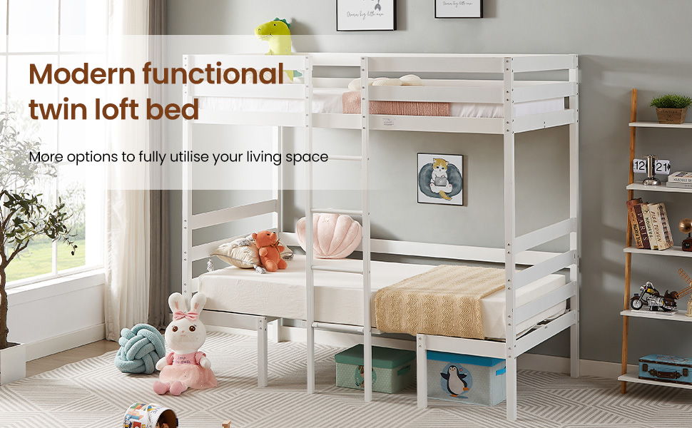 Twin Over Twin Bunk Beds Can Be Turn Into Upper Bed And Down Desk, Cushion Sets Are Free - White