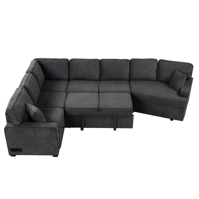 L-Shaped Sofa Sectional Sofa Couch Pull-Out Sofa Bed With Charging Devices And Cup Holders For Living Room