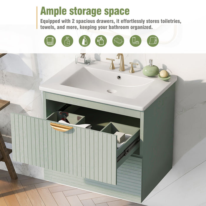 Modern Wall-Mounted Bathroom Vanity With 2 Drawers, Ideal For Small Bathrooms - Green