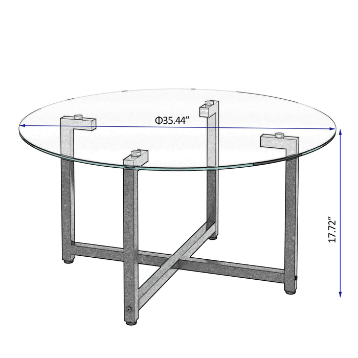 JWS Round Glass Coffee Table, Clear Coffee Table, Modern Side Center Tables For Living Room