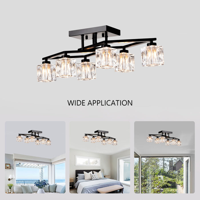 6 Light Crystal Ceiling Light For Dining Room, Modern Ceiling Lamp With Light Fixture For Entryway, Lobby, Kitchen, Bedroom, Living Room, Conference Room, (6*G9 Bulbs Included)