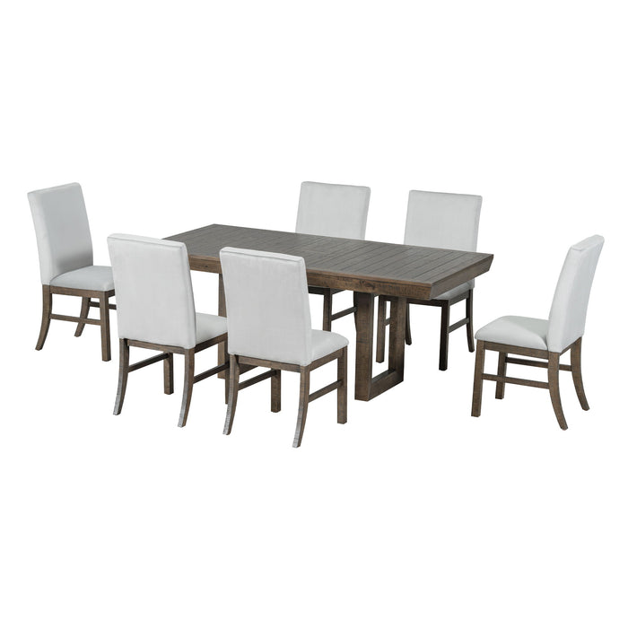 Topmax - 7 Piece Traditional Extendable Dining Table Set With Butterfly Leaf And 6 Upholstered Dining Table Set