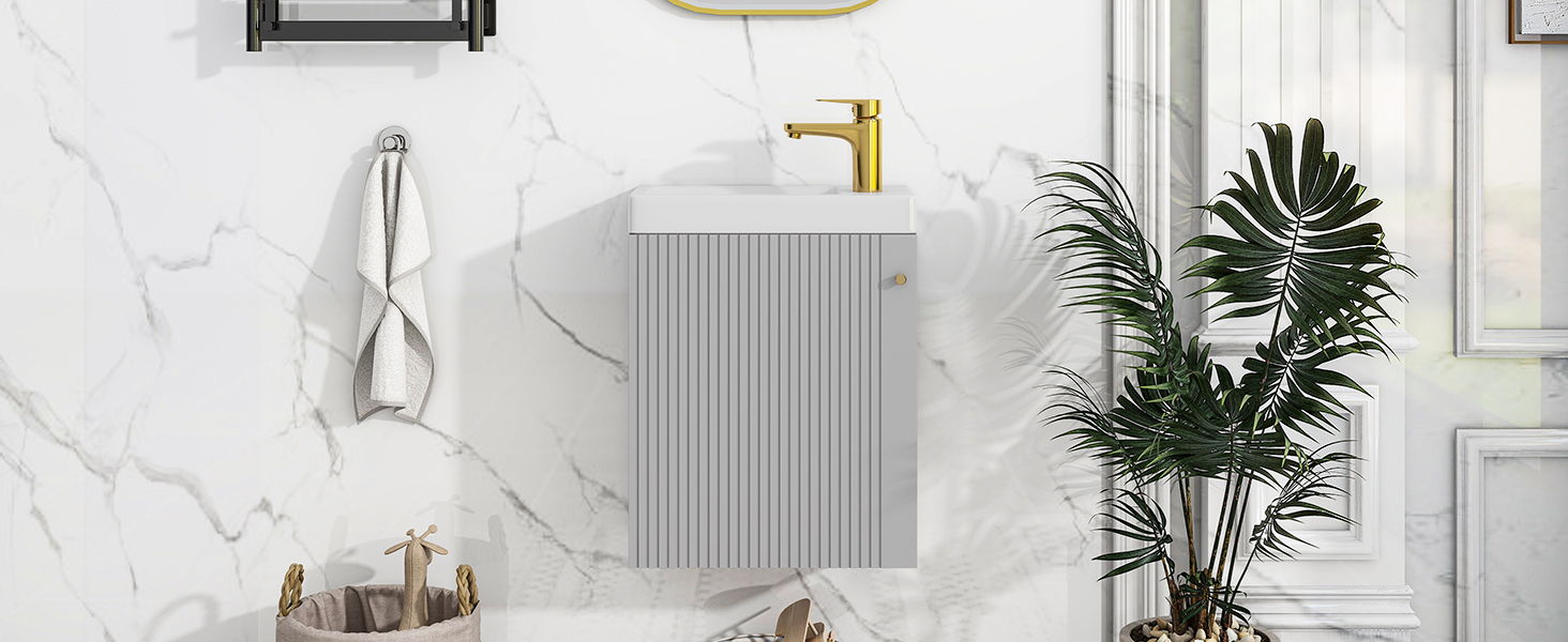 Contemporary Wall-Mounted Bathroom Vanity Combo Cabinet With Ceramic Basin Ideal For Small Bathrooms