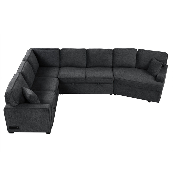 L-Shaped Sofa Sectional Sofa Couch Pull-Out Sofa Bed With Charging Devices And Cup Holders For Living Room