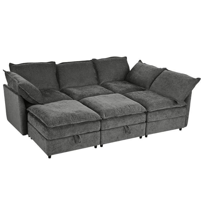 Versatile 6 Piece Modular Sofa Bed With Storage, Stylish Faux Double Layer Cushions, Comfortable & Durable Design, Perfect For Any Living Space