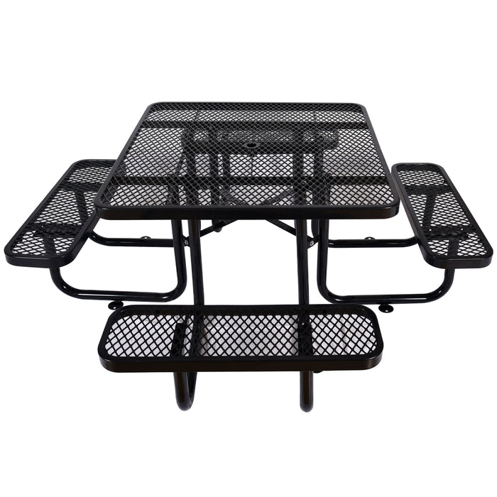 Square Outdoor Steel Picnic Table , With Umbrella Pole