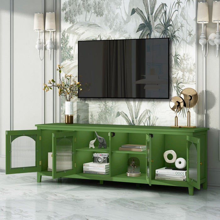 Stylish TV Cabinet, Entertainment CenterTV Stand, TVconsoletable, Media Console, Solidwood Frame, Changhong Glass Door, Metal Handle - Antique Green