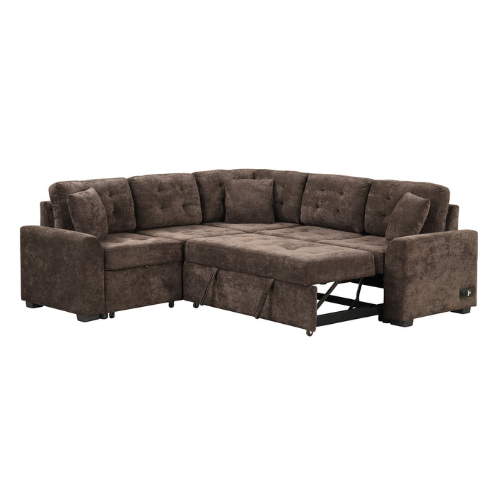 L-Shape Sofa Bed Pull-Out Sleeper Sofa With Wheels, USB Ports, Power Sockets For Living Room