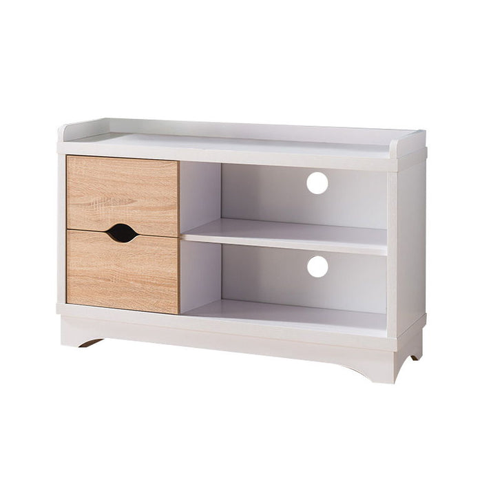 Shoe Entryway Bench, Two Shelves And Two Drawers - White & Weathered White