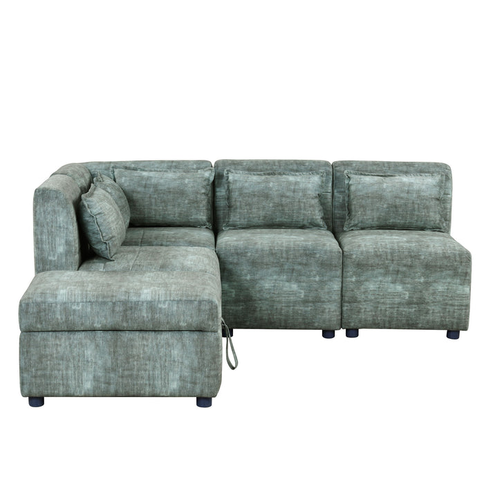 Free-Combined Sectional Sofa 5 Seater Modular Couches With Storage Ottoman, 5 Pillows For Living Room