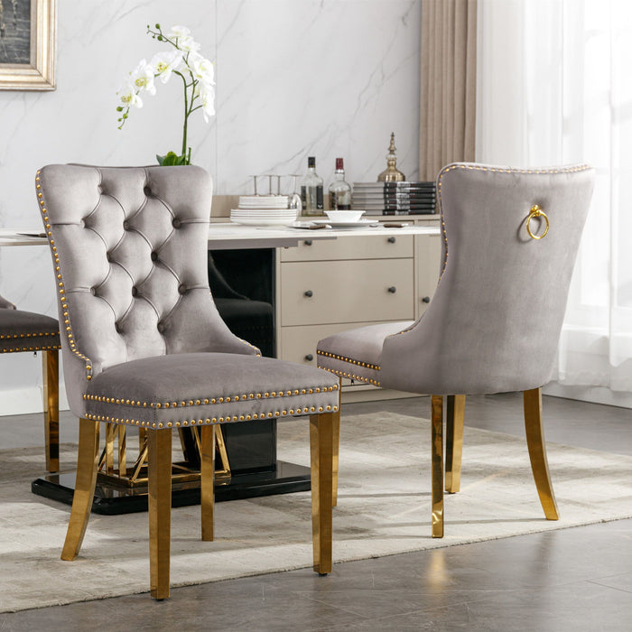 Nikki - Modern, High-End Tufted Solid Wood Contemporary Velvet Upholstered Dining Chair With Golden Stainless Steel Plating Legs, Nailhead Trim (Set of 2)