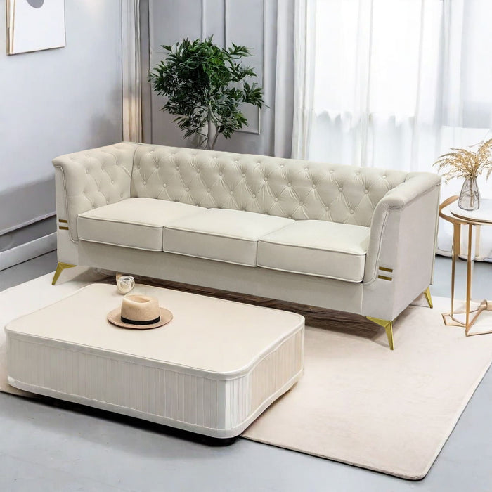 FX-P83-CW (Sofa) Modern Velvet Living Room Chesterfield Design Sofa - Beige