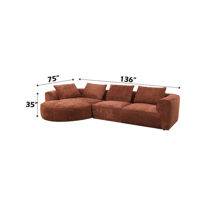 Aceso - Chenille Sectional Sofa With 4 Toss Pillows - Rustic Brown