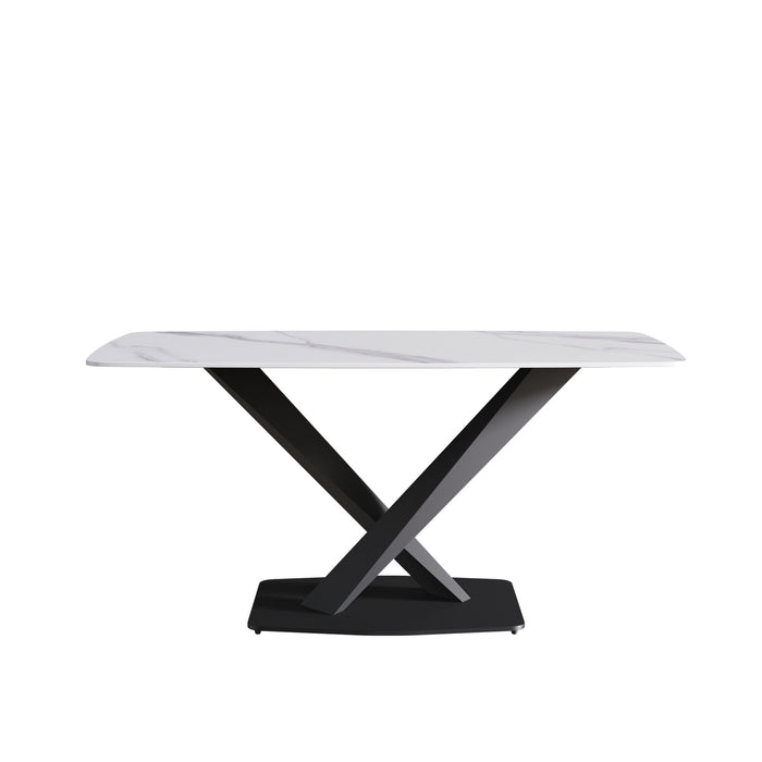 63" Modern Artificial Stone Dining Table, 6 People - White / Black