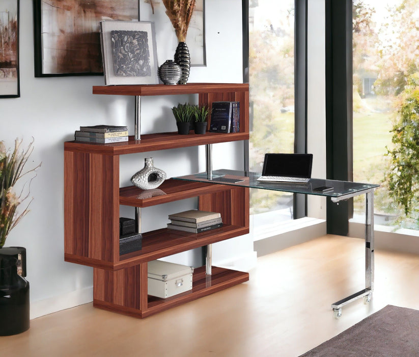 Buck II - Clear Glass, Chrome High Gloss Writing Desk With Shelf