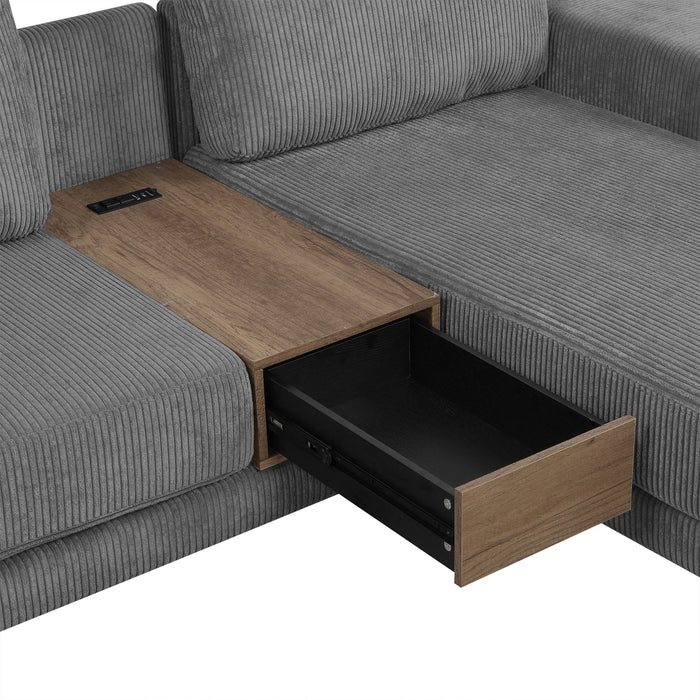 L-Shaped Sofa Sectional Sofa With Two USB Ports And Two Power Sockets, A Storage Drawer And A Reversible Chaise Lounge For Living Room