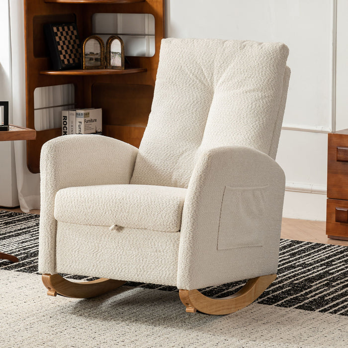 Accent Rocking Chair & Footrest High Back Rubber Wood Rocking Legs Bedroom Living Space - Beige