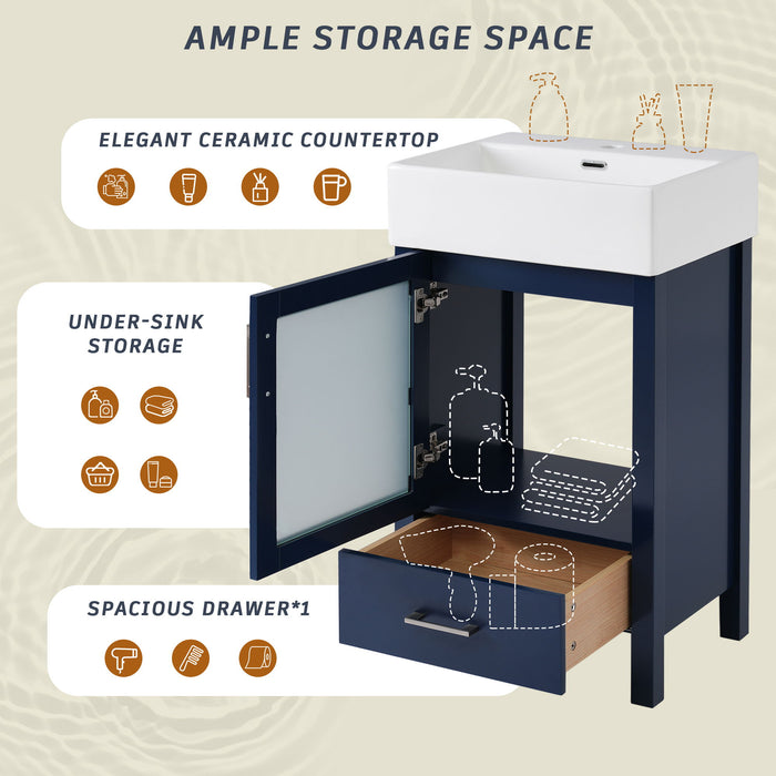 Bathroom Vanity With Ceramic Sink And Ample Storage, Ideal For Small Bathrooms