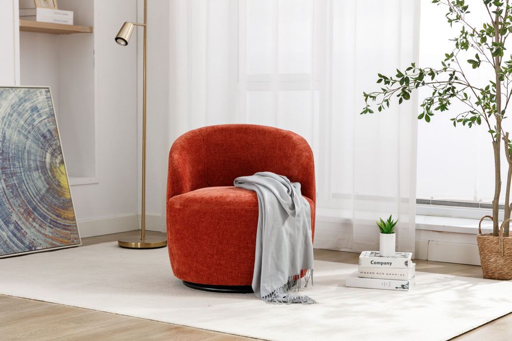 Chenille Fabric Swivel Accent Armchair Barrel Chair With Powder Coating Metal Ring