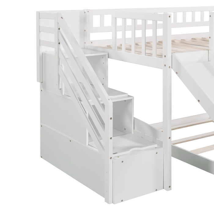 Twin Over Twin Stairway Bunk Bed With Two Drawers And Slide