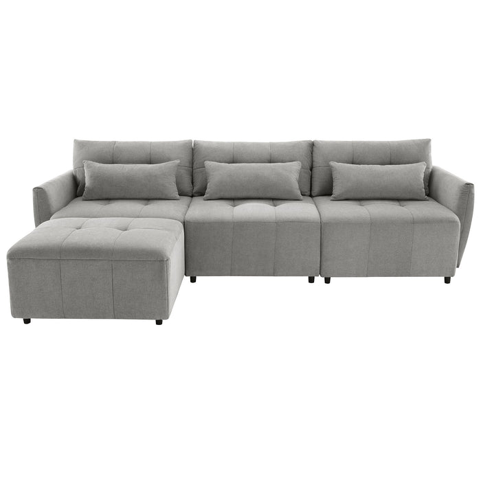 Convertible Sectional Sofa Couch 3 Seat L-Shaped Sofa With Movable Ottoman And USB For Apartment, Living Room, Bedroom