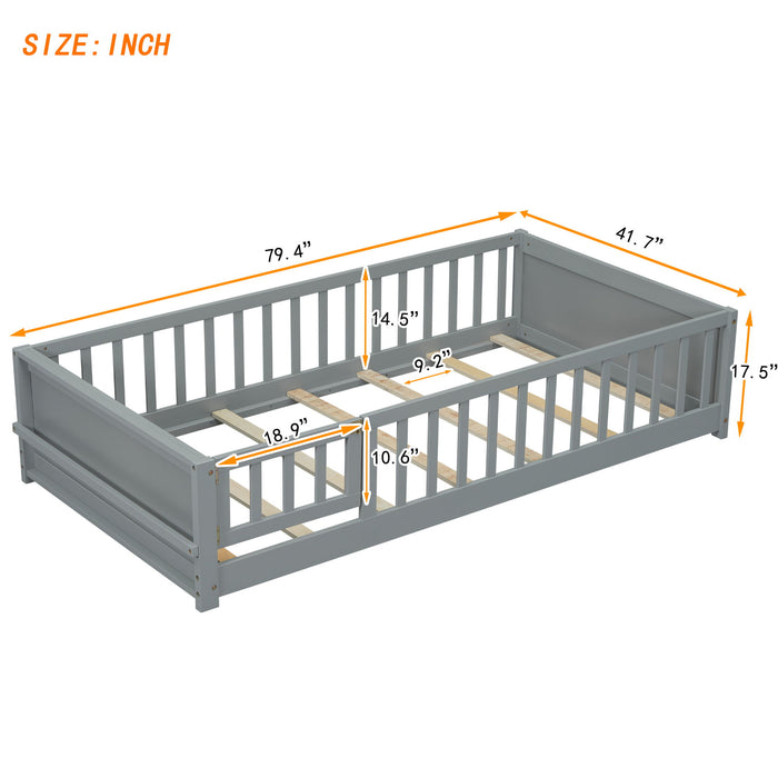 Floor Platform Bed With Built-In Book Storage Rack, Door