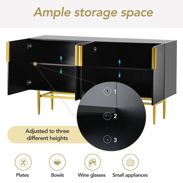 Modern Elegant 4 Door Sideboard Gold Metal Handle Buffet Cabinet For Dining Room, Living Room, Bedroom, Hallway