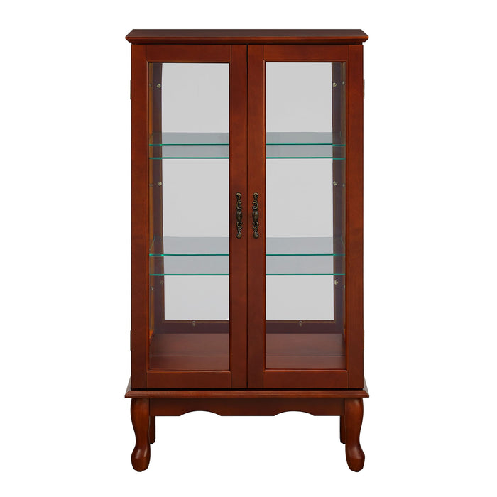 Curio Cabinet Lighted Curio Diapaly Cabinet With Adjustable Shelves And Mirrored Back Panel, Tempered Glass Doors (3 Tier), (E26 Light Bulb Not Included)