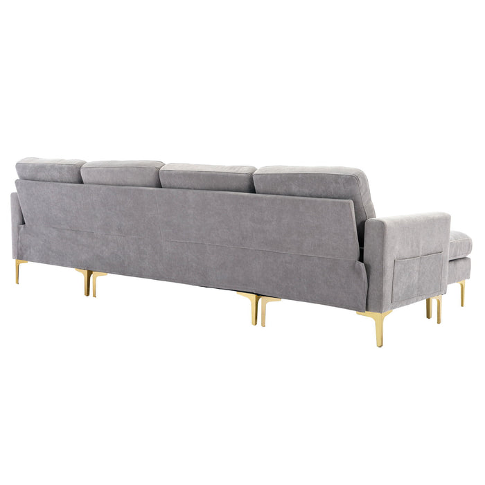 L-Shape Convertible Sectional Sofa Couch With Movable Ottoman For Living Room