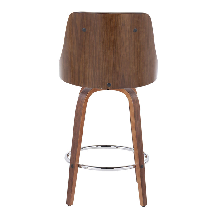 Gianna - Mid-Century Modern Fixed Height Stool With Swivel With Round Footrest (Set of 2)