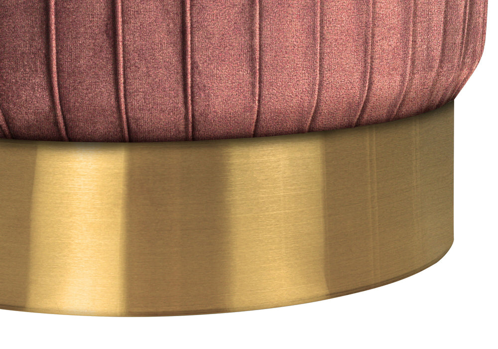 Ottoman, Pouf, Footrest, Foot Stool, Round, Velvet / Gold Metal Base, Contemporary, Modern - Pink