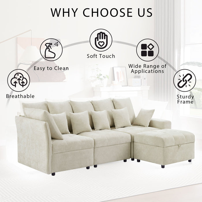 Sectional Sofa Modular Sofa Couch With Three USB Ports, A Removable Storage Ottoman And Five Back Pillows For Living Room