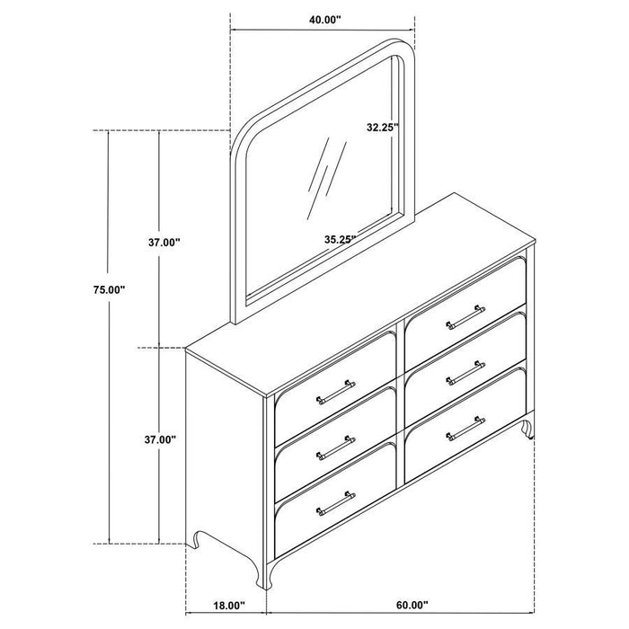 Anastasia - 6-Drawer Bedroom Dresser With Mirror - Pearl White