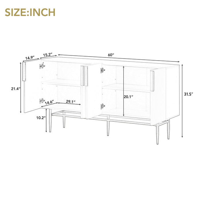 Modern Elegant 4 Door Sideboard Gold Metal Handle Buffet Cabinet For Dining Room, Living Room, Bedroom, Hallway