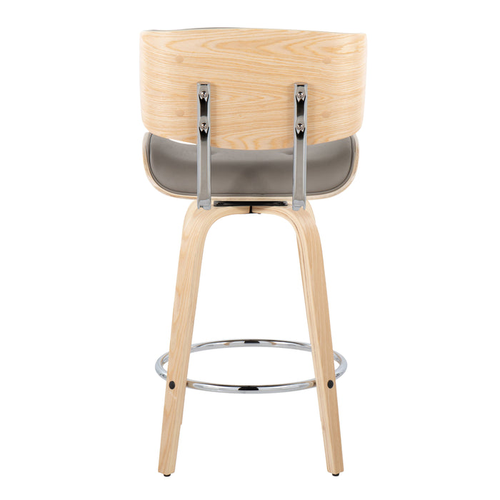 Lombardi - Mid Century Modern Fixed Height Counter Stool With Swivel With Round Footrest (Set of 2)