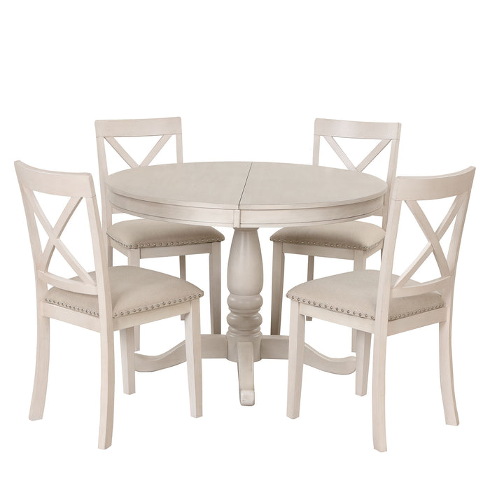 Modern Dining Table Set For 4, Round Table And 4 Kitchen Room Chairs, 5 Piece Kitchen Table Set For Dining Room, Dinette, Breakfast Nook