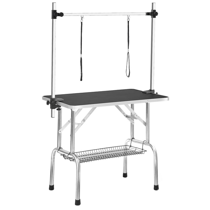 Professional Dog Pet Grooming Table Adjustable Heavy Duty Portable With Arm & Noose & Mesh Tray - Black