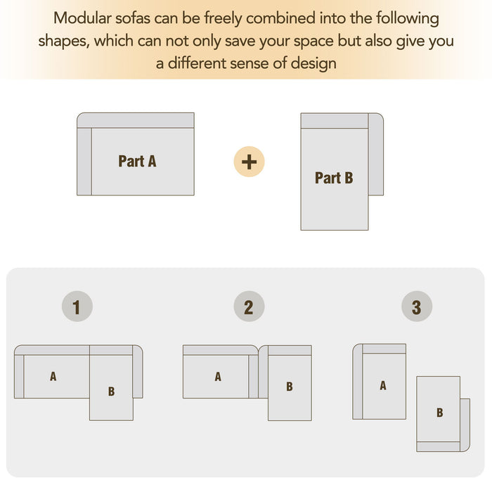 Modular Modular Combination Living Room Sofa Set, Modern Minimalist Sofa, Living Room Upholstered Sofa Bed, Bedroom, 2 Pieces Computer Free Combination, L-Shaped