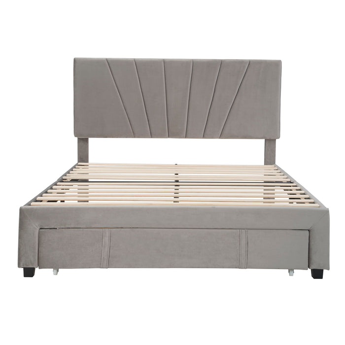 Storage Bed Velvet Upholstered Platform Bed With A Big Drawer