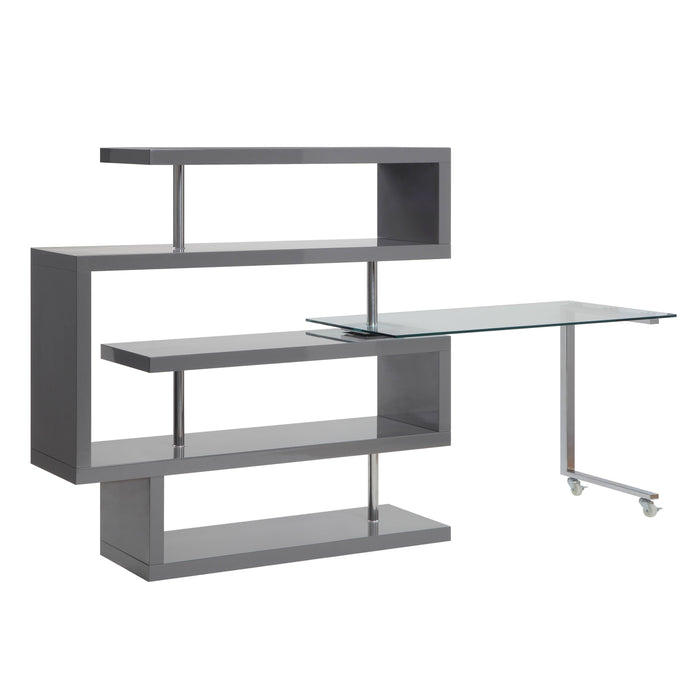 Buck II - Clear Glass, Chrome High Gloss Writing Desk With Shelf