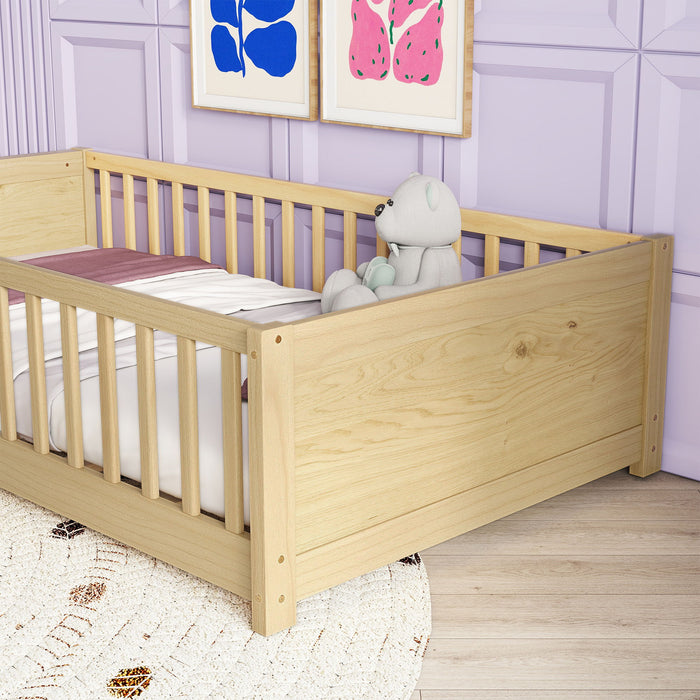 Floor Platform Bed With Built-In Book Storage Rack