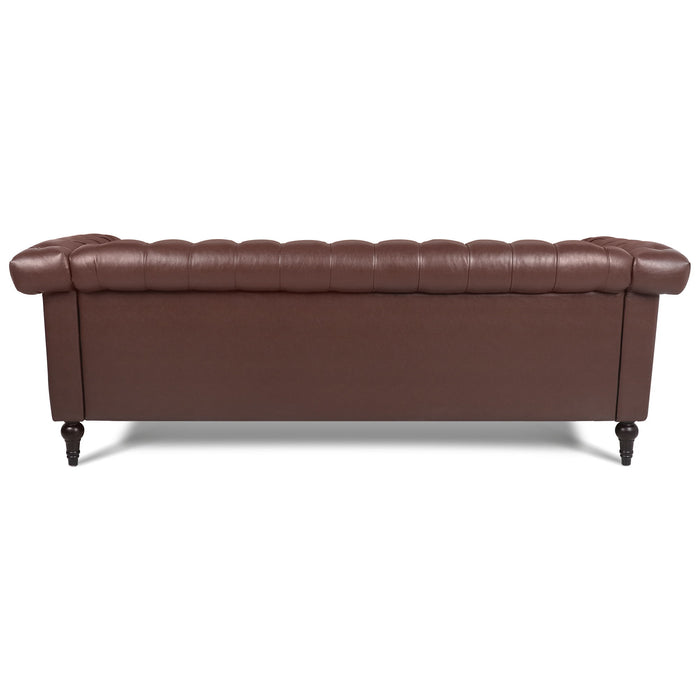 83.66" Width Traditional Square Arm Removable Cushion 3 Seater Sofa - Dark Brown