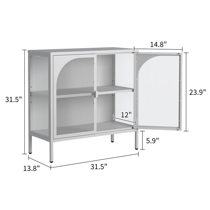 Metal Sideboard Cabinet, Accent Storage Cabinet With 2 Glass Doors, Modern Coffee Bar Cabinet With Adjustable Shelves 154 Lbs Capacity For Kitchen, Living Room And Hallway