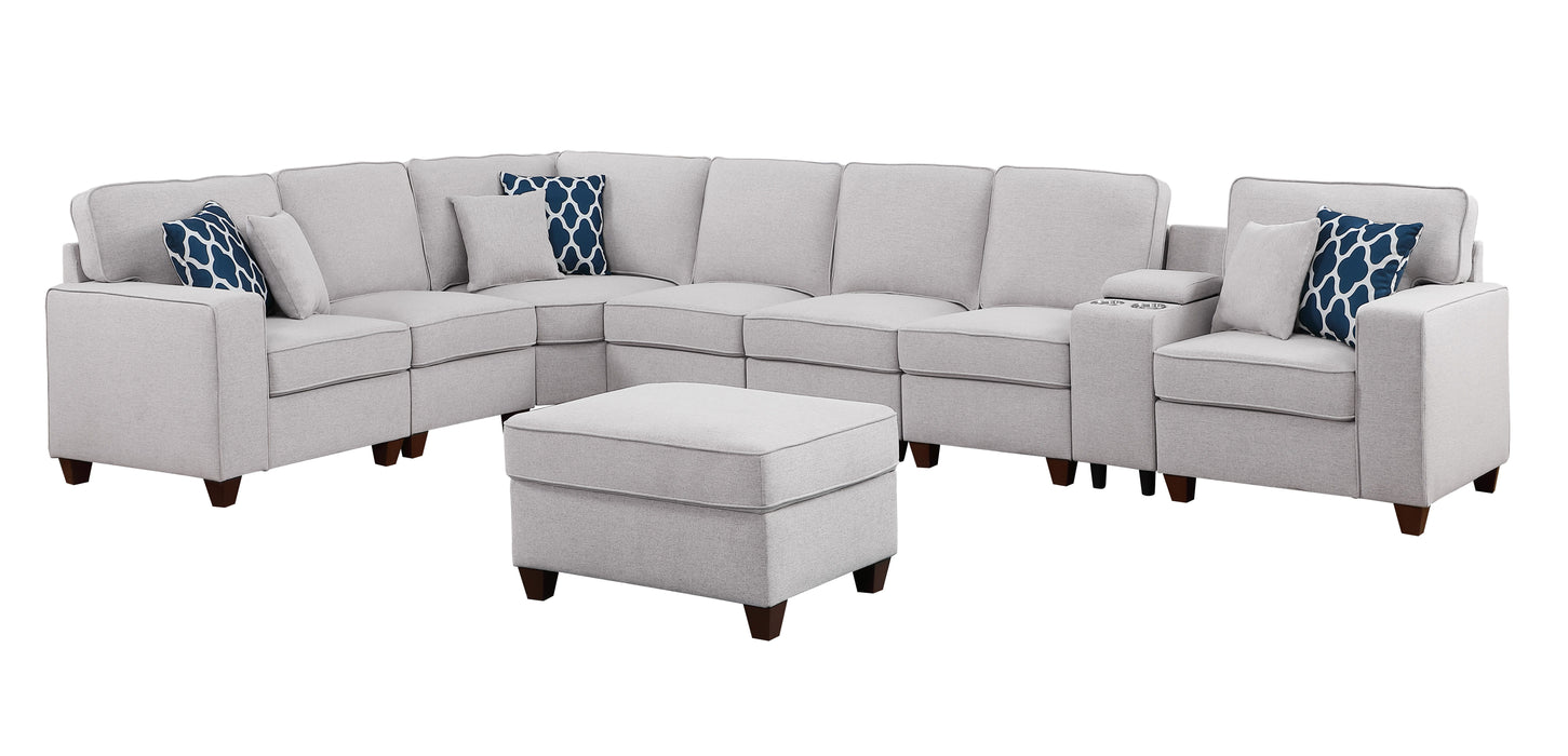 Jessica - Sectional Sofa With Ottoman - Light Gray