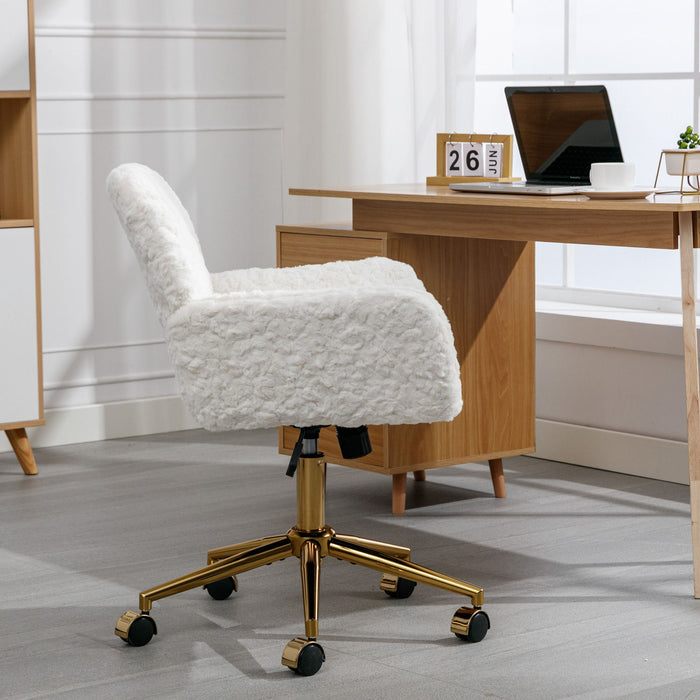 Office Chair, Artificial Rabbit Hair Home Office Chair With Golden Metal Base, Adjustable Desk Chair Swivel Office Chair, Vanity Chair