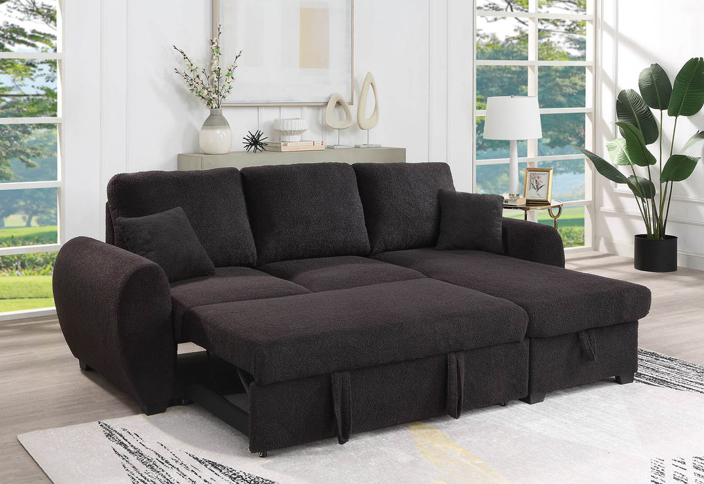 Veronica - Teddy Fleece Reversible Sleeper Sectional Sofa With Storage Chaise - Black