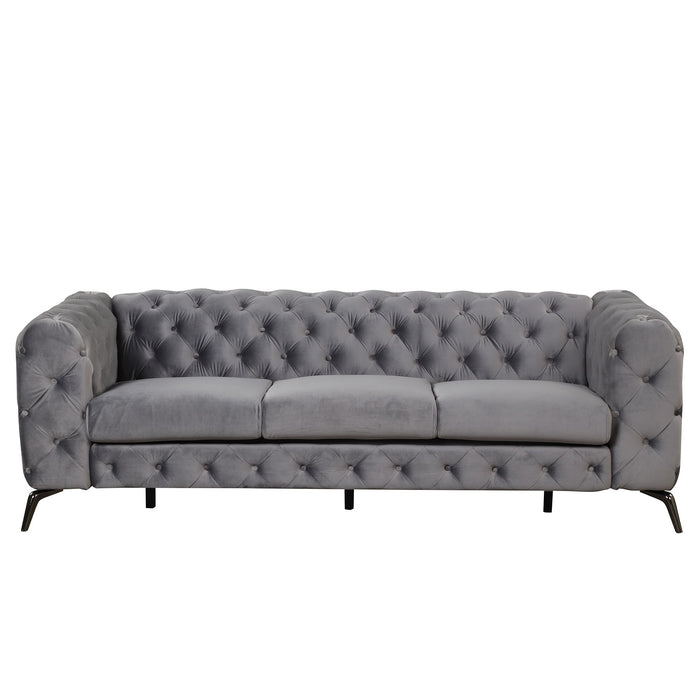 Velvet Upholstered Sofa With Sturdy Metal Legs, Modern Sofa Couch With Button Tufted Back, 3 Seater Sofa Couch For Living Room, Apartment, Home Office