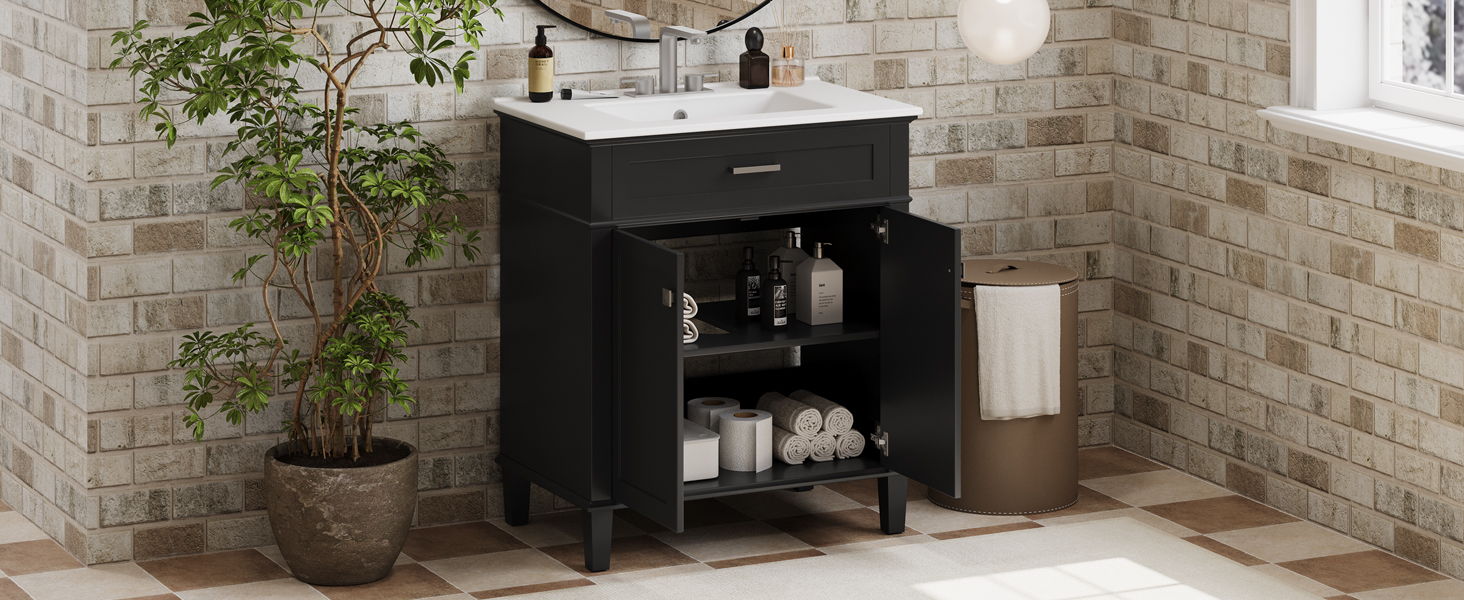 Bathroom Vanity With Ceramic Basin, Soft Close Door And Adjustable Shelves