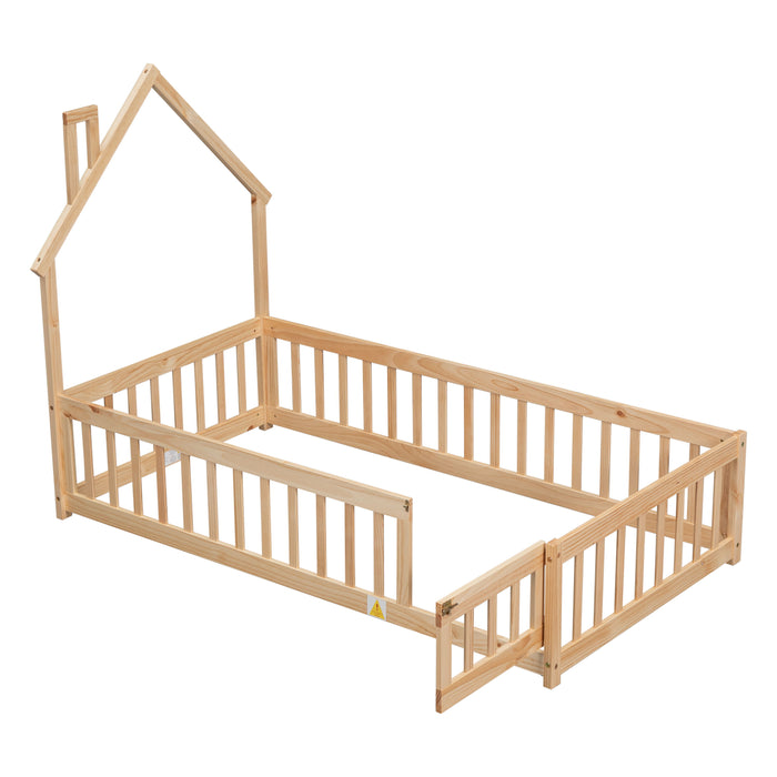 House-Shaped Headboard Floor Bed With Fence