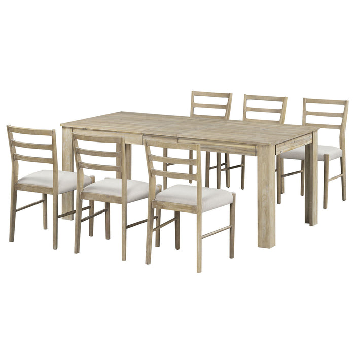 Wooden Dining Table Set Mutifunctional Extendable Table With Leaf And 2 Drawers, Dining Chairs With Soft Cushion